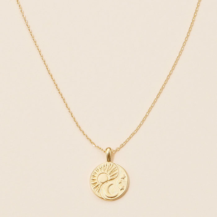 18K Gold Dipped Sun and Moon Pendant Necklace