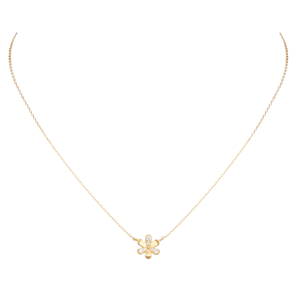 Gold Dipped Flower Pave Pendant Necklace