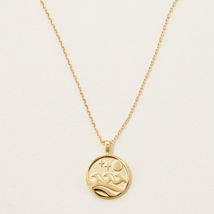 Gold Dipped Moon on the Sea Pendant Necklace