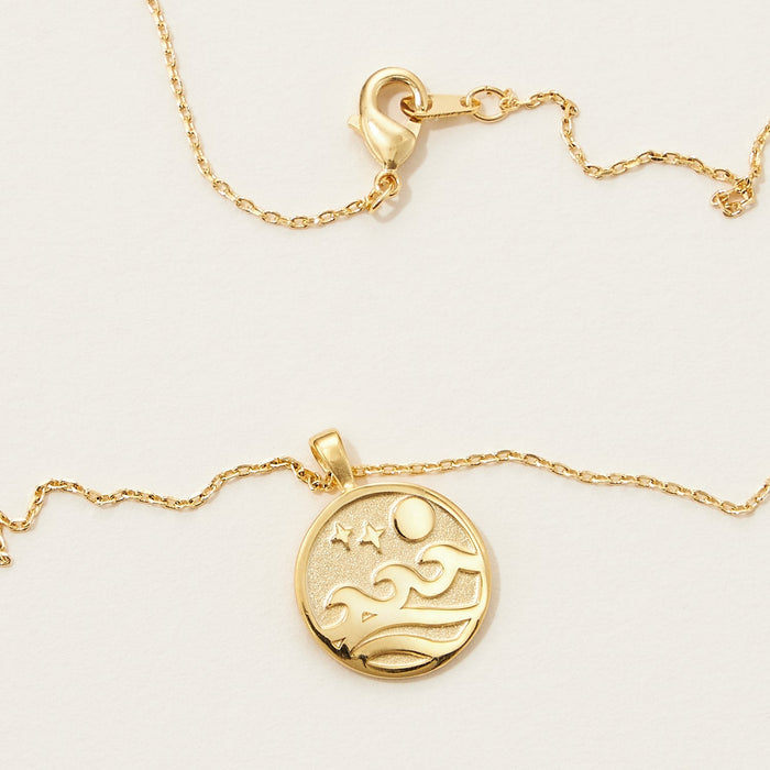 Gold Dipped Moon on the Sea Pendant Necklace