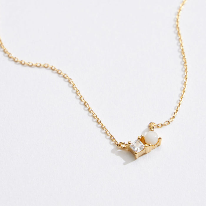 Gold Dipped CZ Natural Stone Duet Necklace