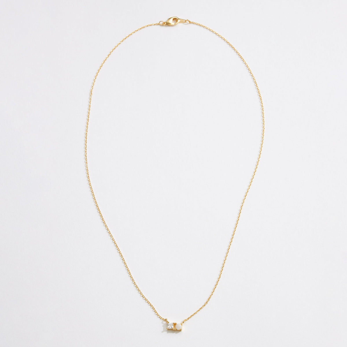 Gold Dipped CZ Natural Stone Duet Necklace