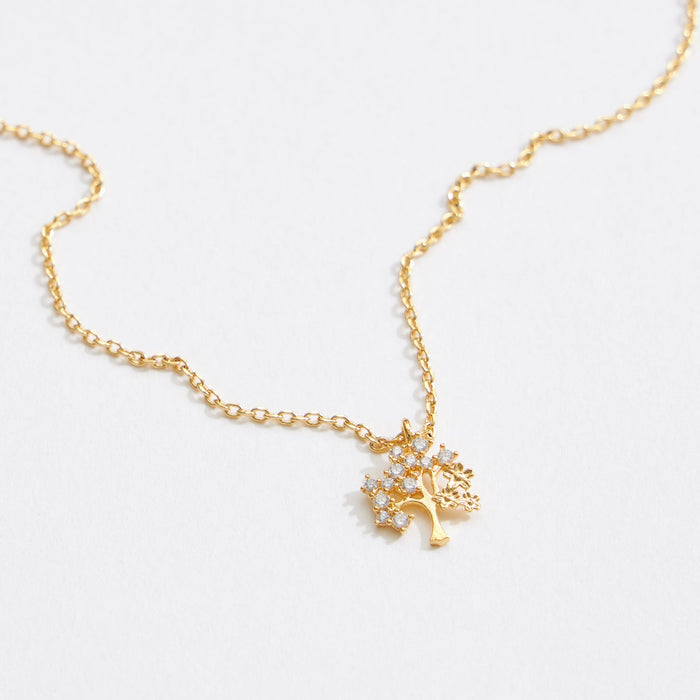 Gold Dipped CZ Dainty Tree Pendant Necklace