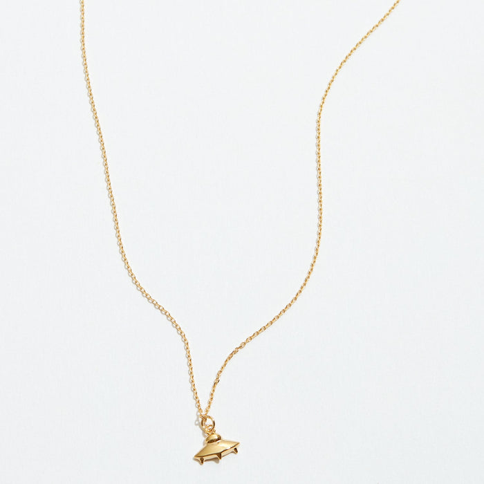 Gold Dipped Dainty UFO Pendant Necklace