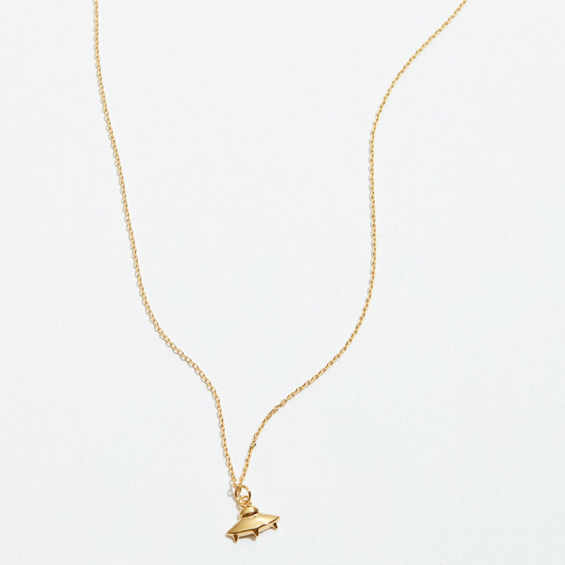 Gold Dipped Dainty UFO Pendant Necklace