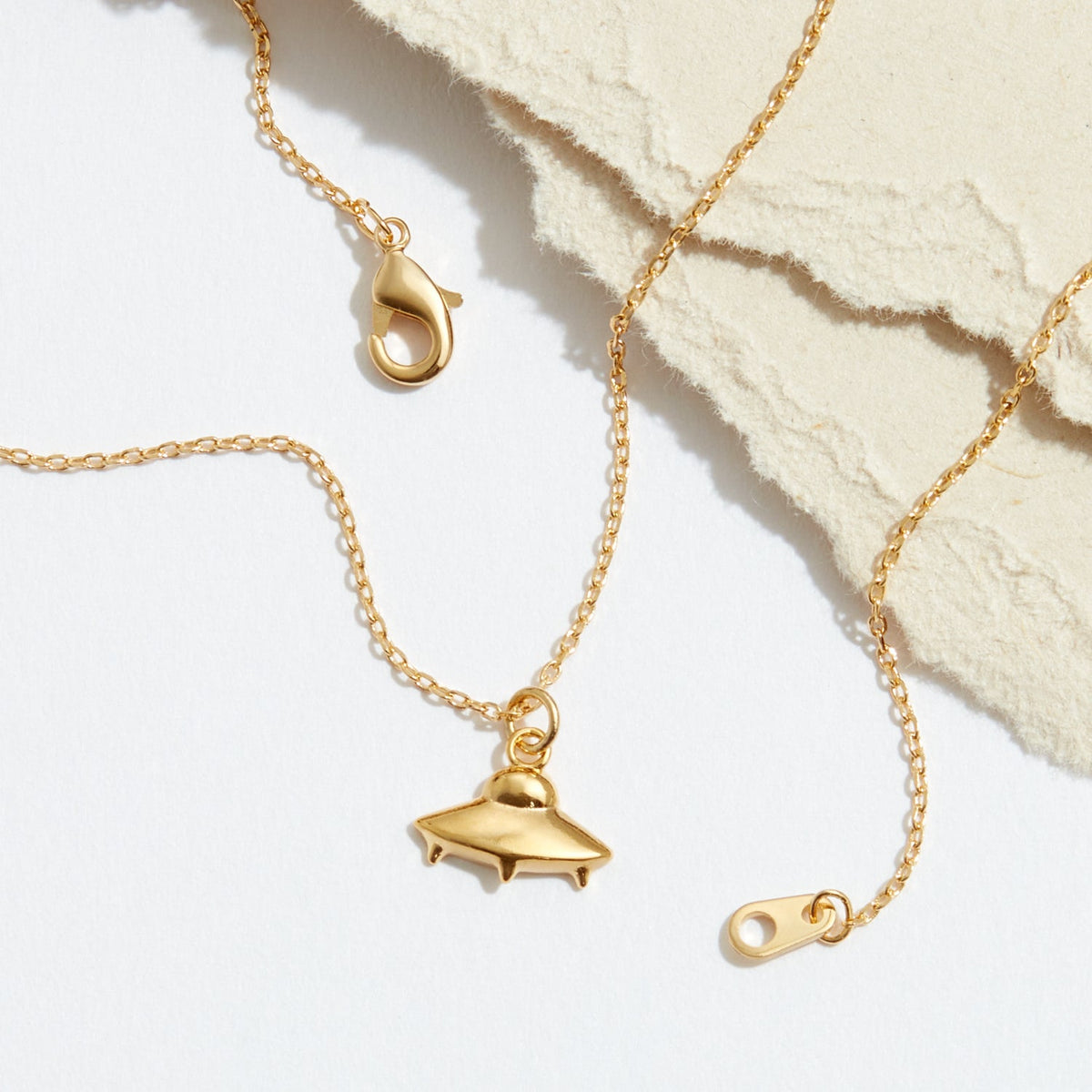 Gold Dipped Dainty UFO Pendant Necklace