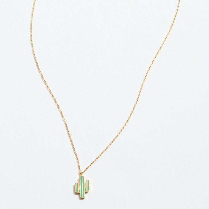 Gold Dipped Cactus Pendant Necklace