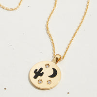 Gold Dipped Cactus and Moon Necklace