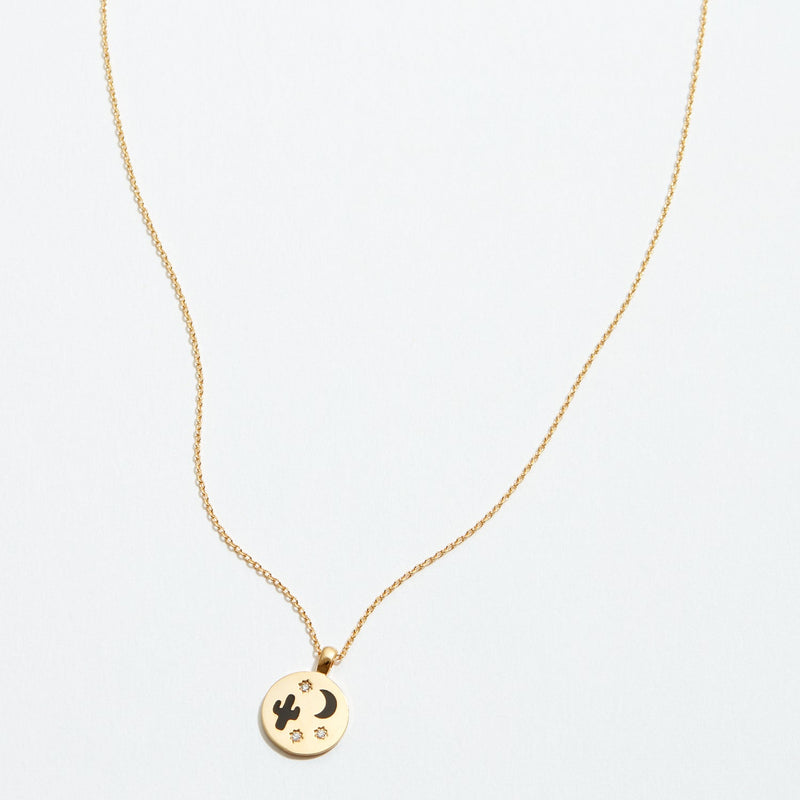 Gold Dipped Cactus and Moon Necklace