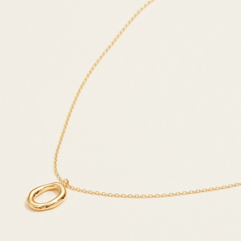 Gold Dipped Organic Oval Shaped Pendant Necklace