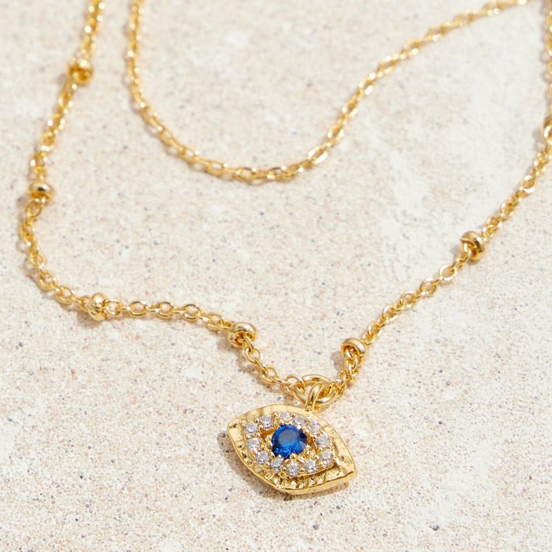 Gold Dipped Dainty Evil Eye Pendant Layered Necklace