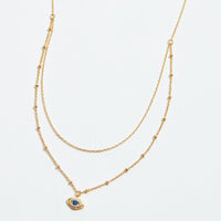 Gold Dipped Dainty Evil Eye Pendant Layered Necklace