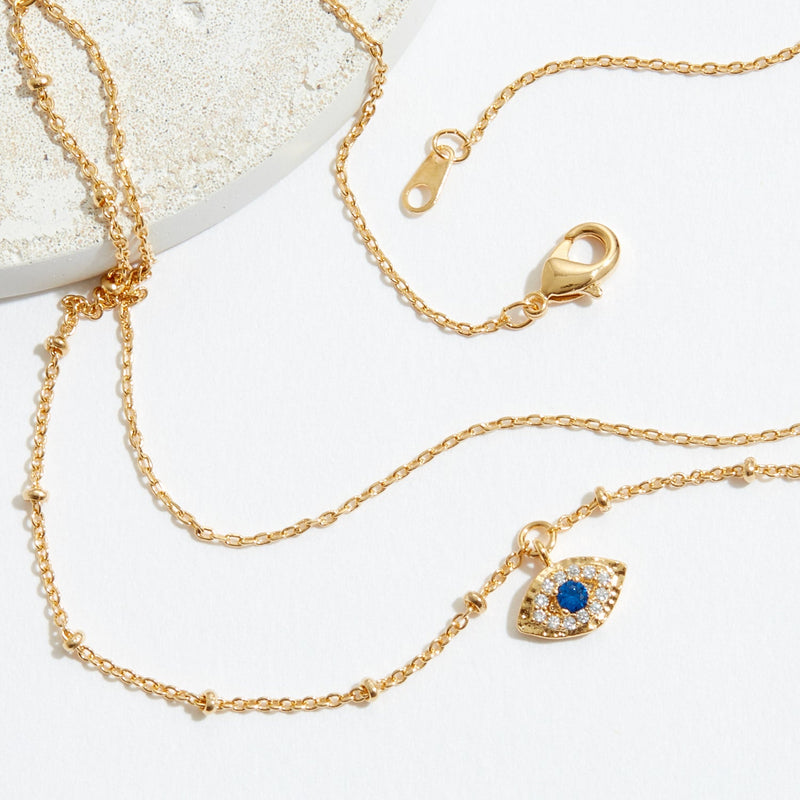 Gold Dipped Dainty Evil Eye Pendant Layered Necklace