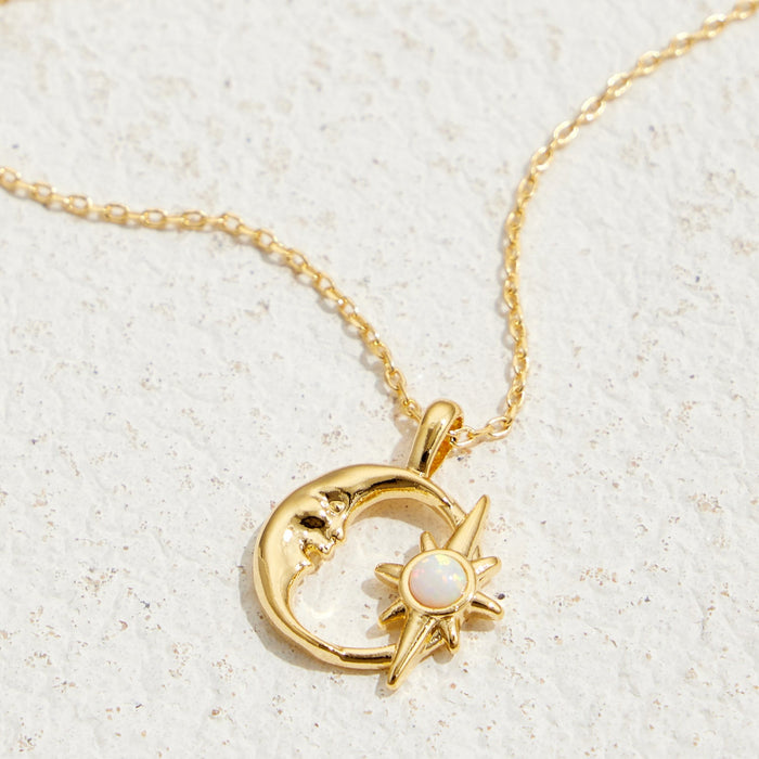 Gold Dipped Moon and Star Pendant Necklace