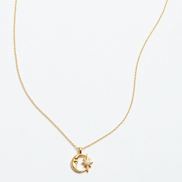 Gold Dipped Moon and Star Pendant Necklace