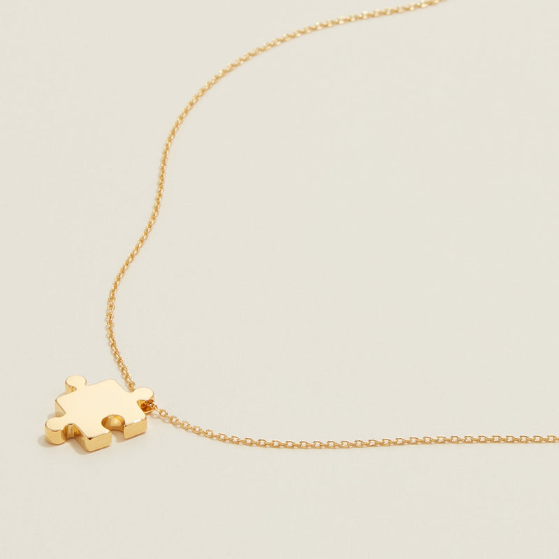 Gold Dipped Jigsaw Puzzle Pendant Necklace