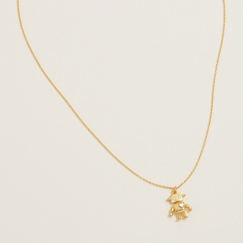 Gold Dipped Petite Robot Pendant Necklace