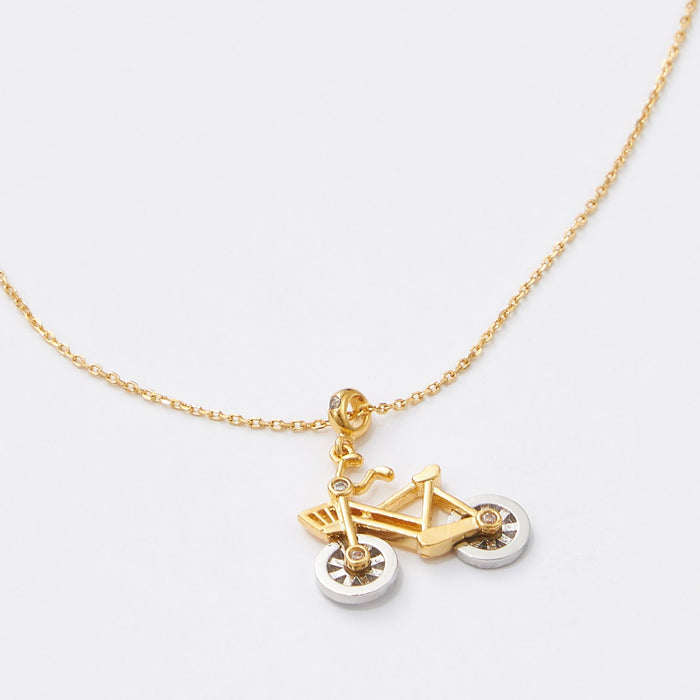 Gold Dipped Two Tone Bicycle Pendant Necklace