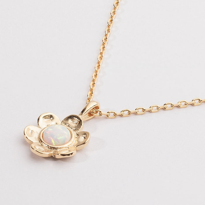 Opal Flower Pendant 18K Gold Dipped Necklace