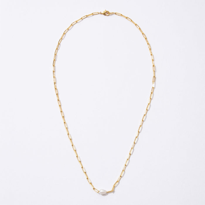 Gold Dipped Paper Clip Pearl Necklace