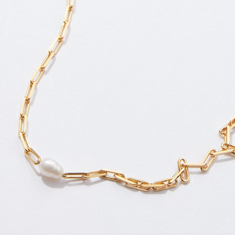 Gold Dipped Paper Clip Pearl Necklace