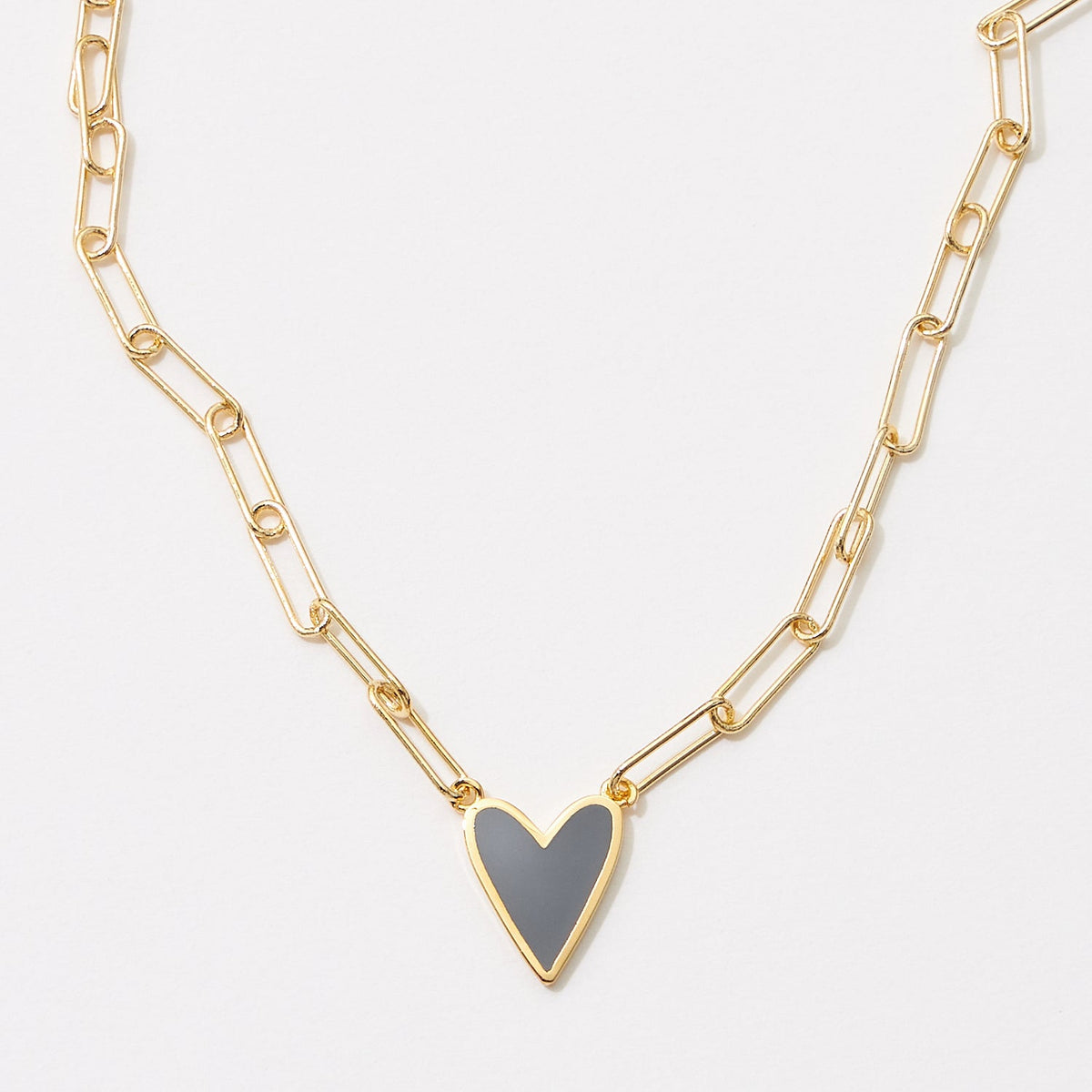 Heart Enamel Pendant Gold Dipped Paper Clip Chain Necklace