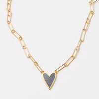 Heart Enamel Pendant Gold Dipped Paper Clip Chain Necklace