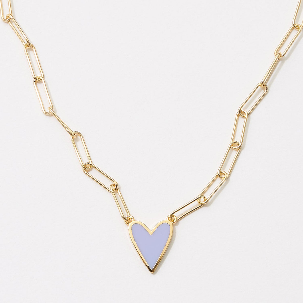 Heart Enamel Pendant Gold Dipped Paper Clip Chain Necklace