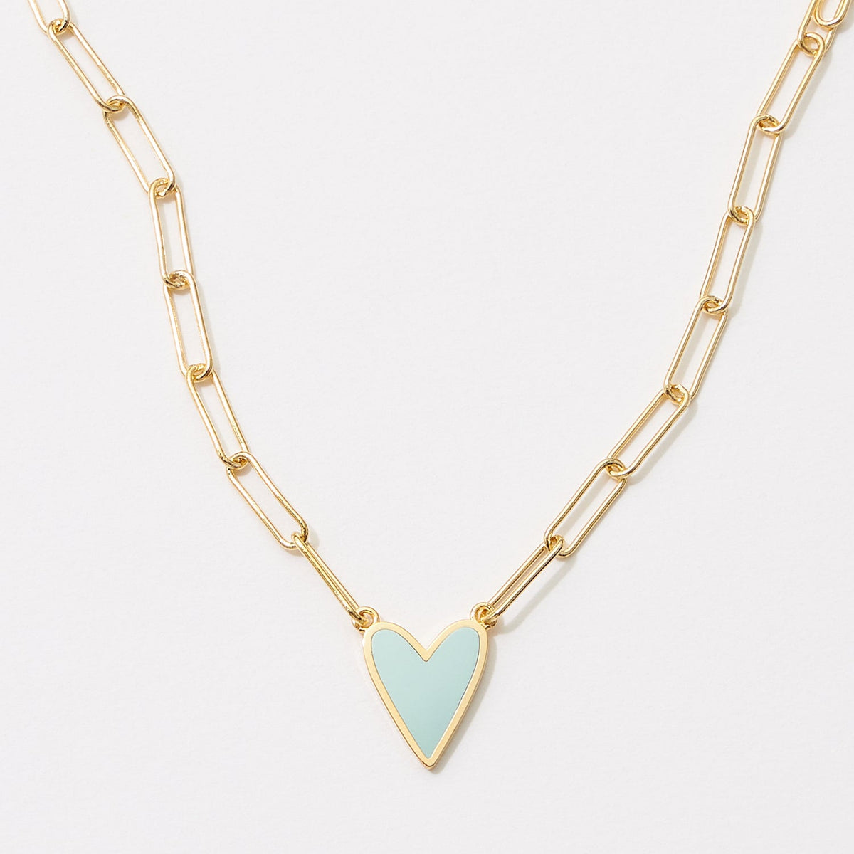 Heart Enamel Pendant Gold Dipped Paper Clip Chain Necklace