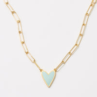 Heart Enamel Pendant Gold Dipped Paper Clip Chain Necklace