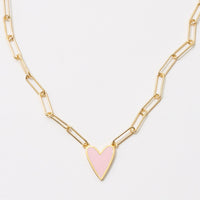 Heart Enamel Pendant Gold Dipped Paper Clip Chain Necklace