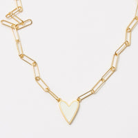 Heart Enamel Pendant Gold Dipped Paper Clip Chain Necklace