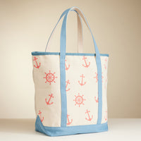 Large Size Nautical Theme Print Everywhere-Carry Canvas Tote - Beach Bag