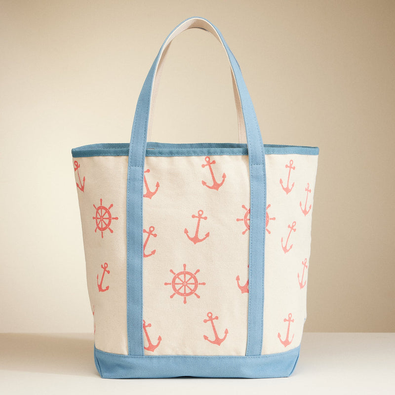 Large Size Nautical Theme Print Everywhere-Carry Canvas Tote - Beach Bag