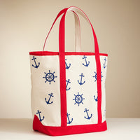 Large Size Nautical Theme Print Everywhere-Carry Canvas Tote - Beach Bag