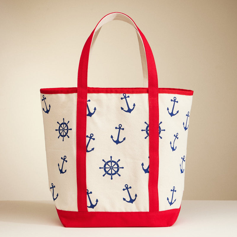 Large Size Nautical Theme Print Everywhere-Carry Canvas Tote - Beach Bag