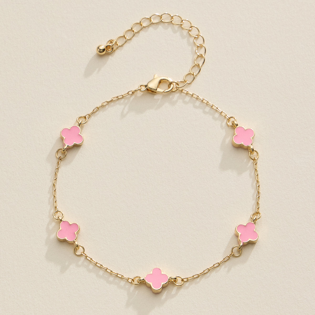 Gold Clover Charm Bracelet – Elegant Dainty Chain with Enamel Accents