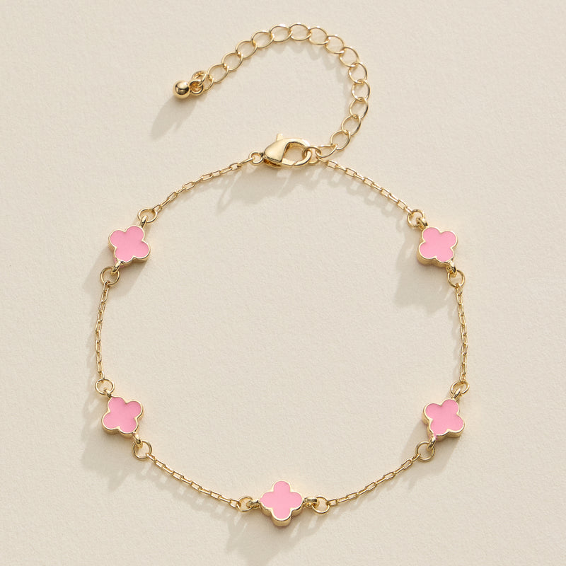 Gold Clover Charm Bracelet – Elegant Dainty Chain with Enamel Accents