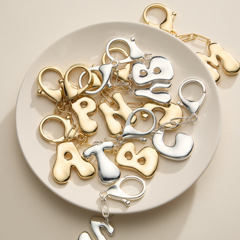 Bubble Letter Initial Keychain – Gold and Silver Tone Personalized Charm