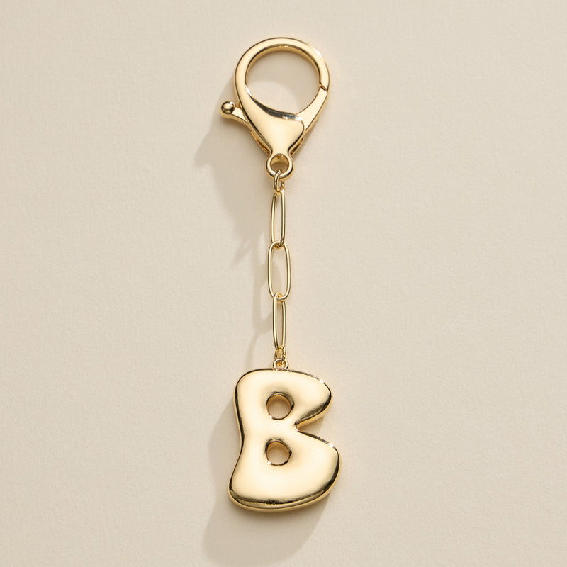 Bubble Letter Initial Keychain – Gold and Silver Tone Personalized Charm