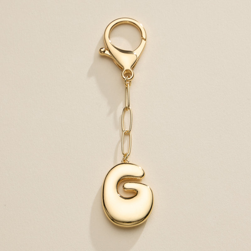 Bubble Letter Initial Keychain – Gold and Silver Tone Personalized Charm