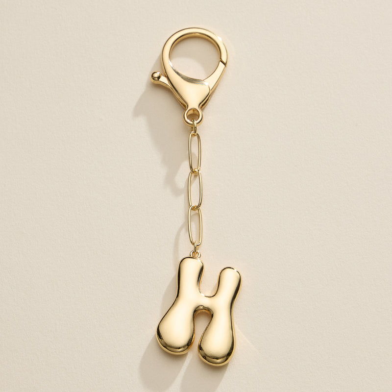 Bubble Letter Initial Keychain – Gold and Silver Tone Personalized Charm