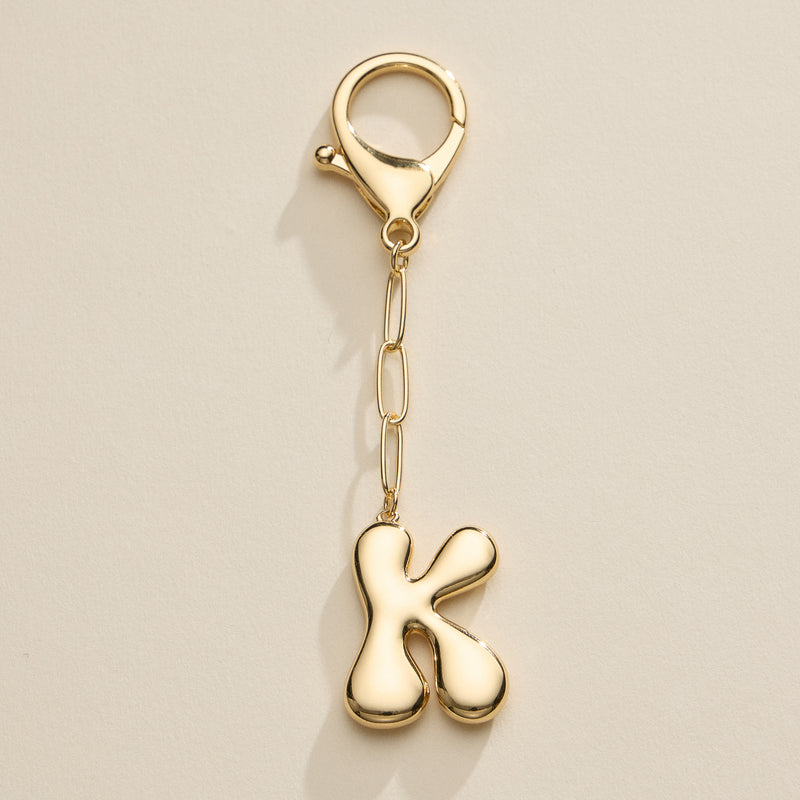 Bubble Letter Initial Keychain – Gold and Silver Tone Personalized Charm