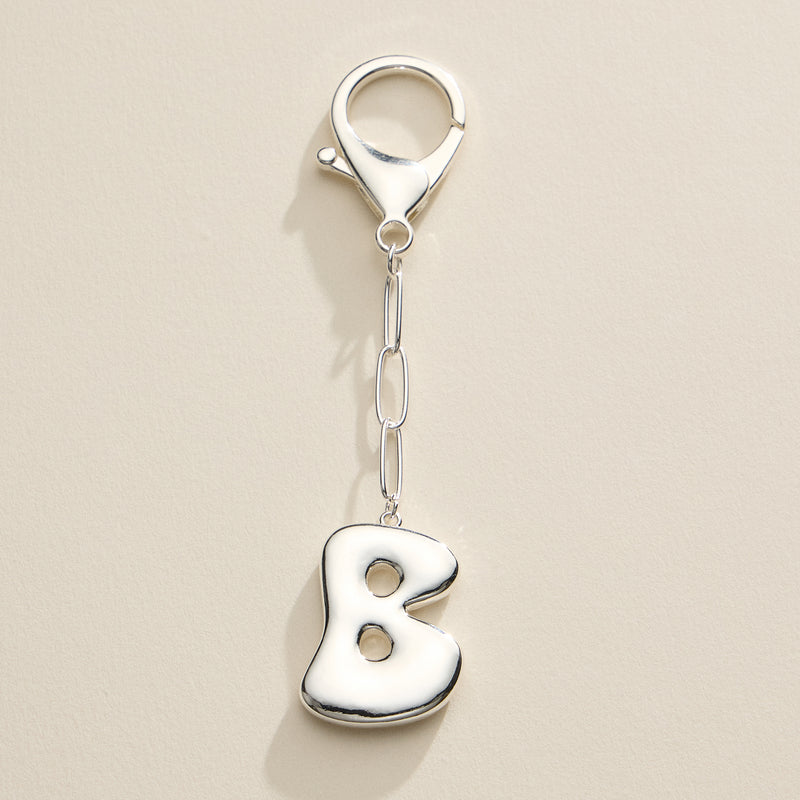 Bubble Letter Initial Keychain – Gold and Silver Tone Personalized Charm