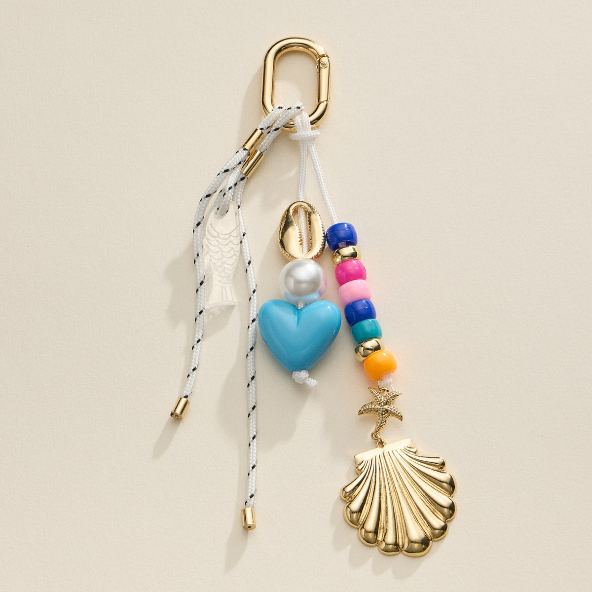 Nautical Beaded Bag Charm with Shell and Heart Accents Trendy Accessory