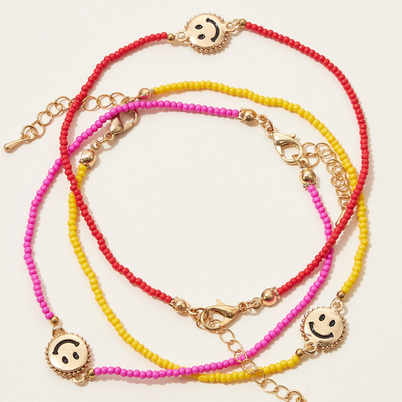 Smiley Pendant Beaded Anklet