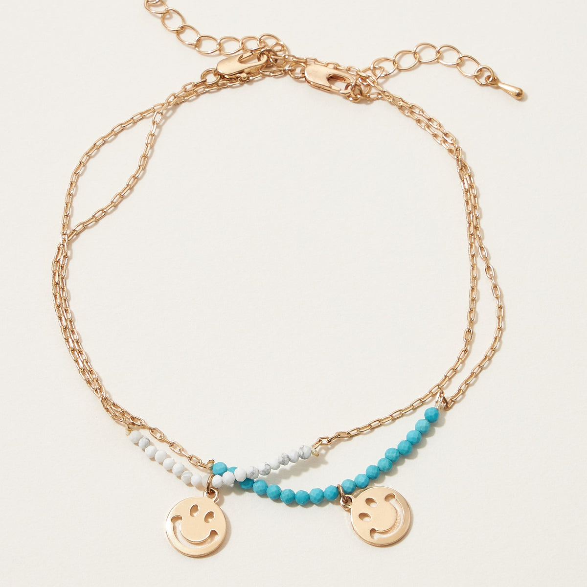 Smiley Pendant Semi Precious Stone Beaded Anklet