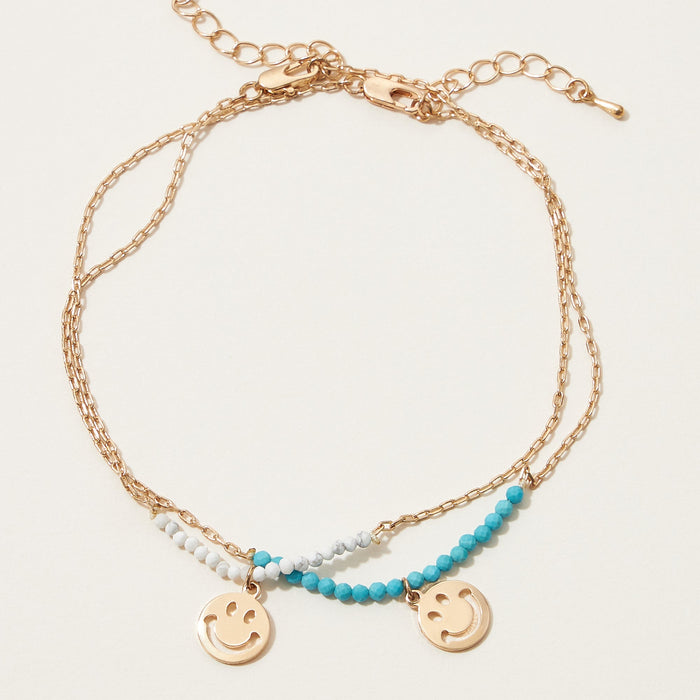 Smiley Pendant Semi Precious Stone Beaded Anklet