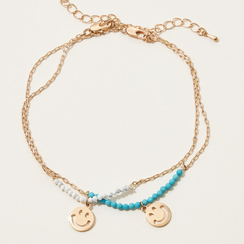 Smiley Pendant Semi Precious Stone Beaded Anklet