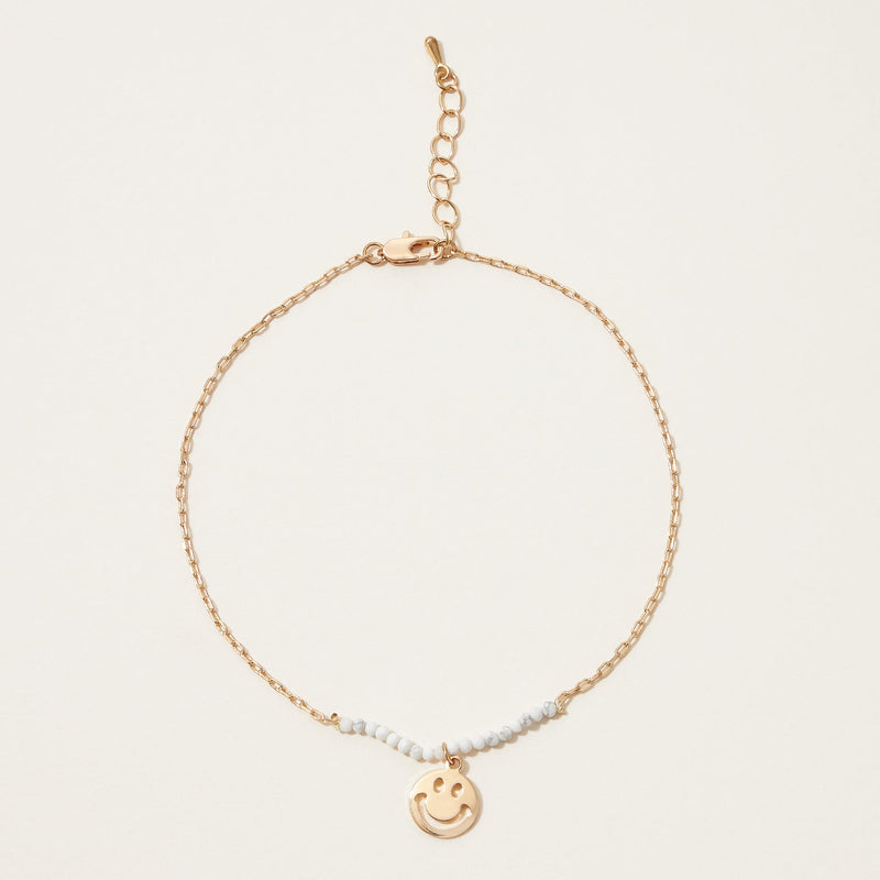 smiley pendant beaded anklet